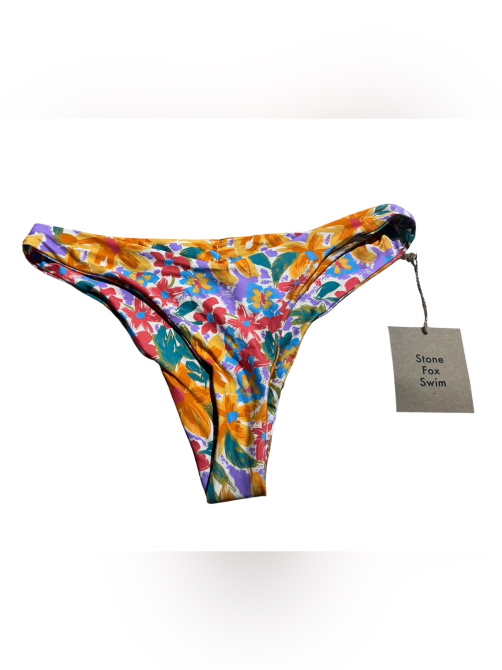 NWT Stone Fox Swim Floral Cheeky Bikini Bottom Large Yellow Purple